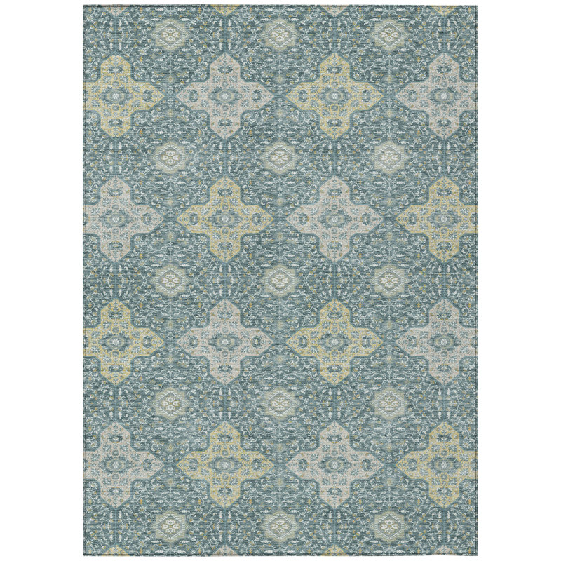 Machine Washable Indoor/Outdoor Chantille ACN2566 Damask Rug, Teal, 5' x 7'6"