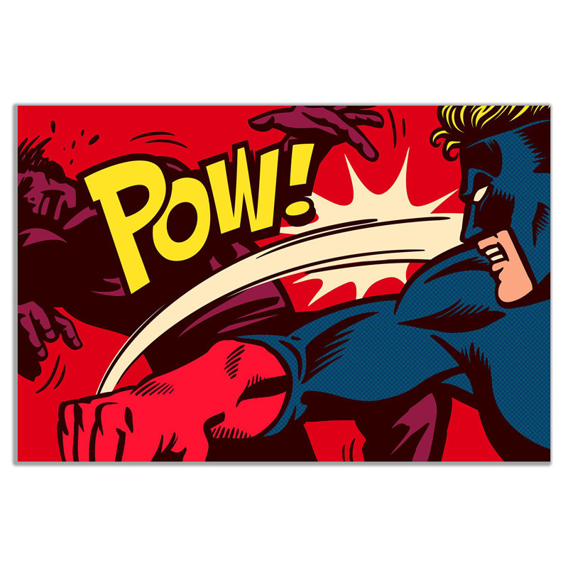 Modern Pop Art Superhero Pow - Wrapped Canvas Print, 51cm H x 76cm W
