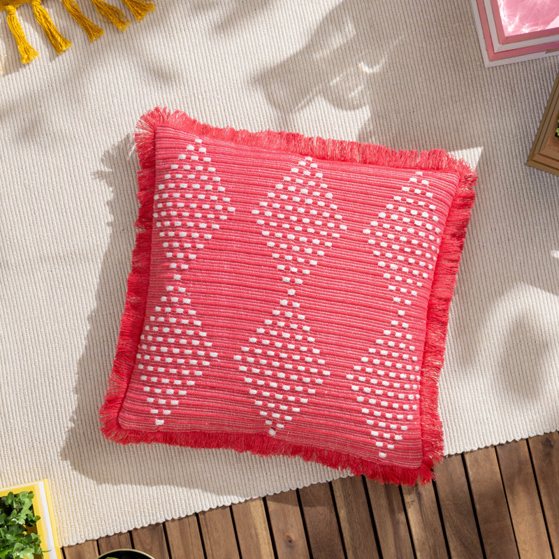 Kadie Indoor / Outdoor Geometric Square Cushion, Pink