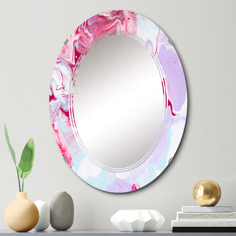 Fuchia rose et mauve liquide Art - miroir mural moderne ovale, 30 po x 20 po