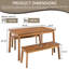 Ensemble de salle à manger 3 pièces pour l'extérieur et l'intérieur en bois d'acacia, avec 2 bancs, patins réglables, assemblage facile