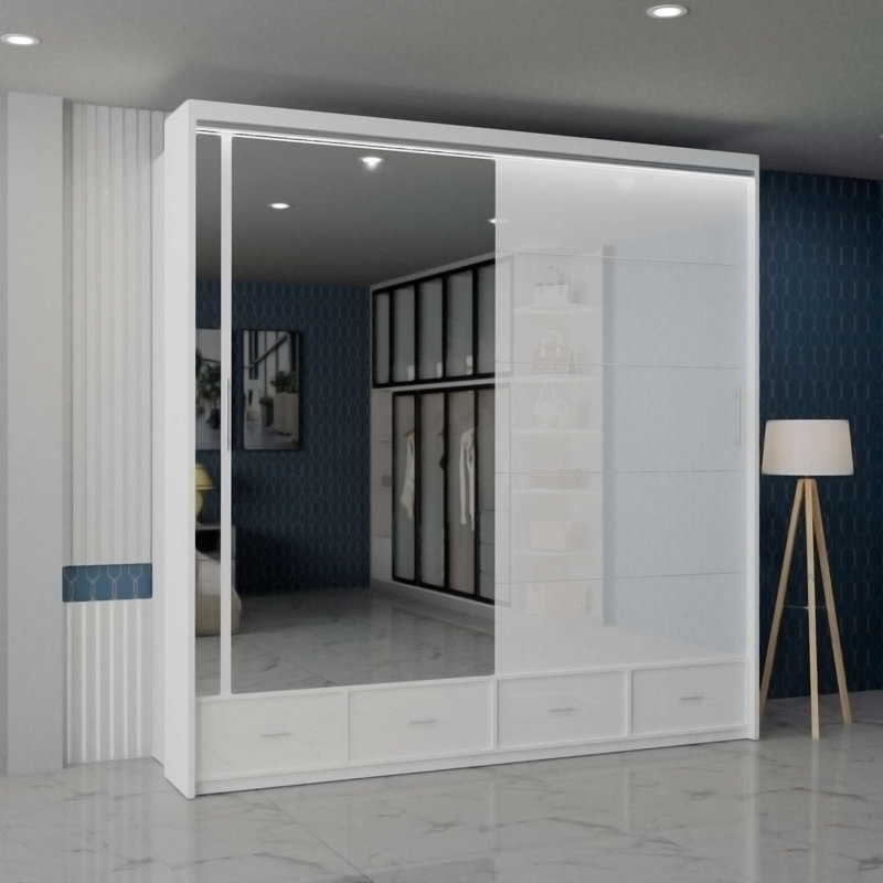 Desilets 2 Door Manufactured Wood Wardrobe, 220 cm H x 208 cm W x 66 cm D, White