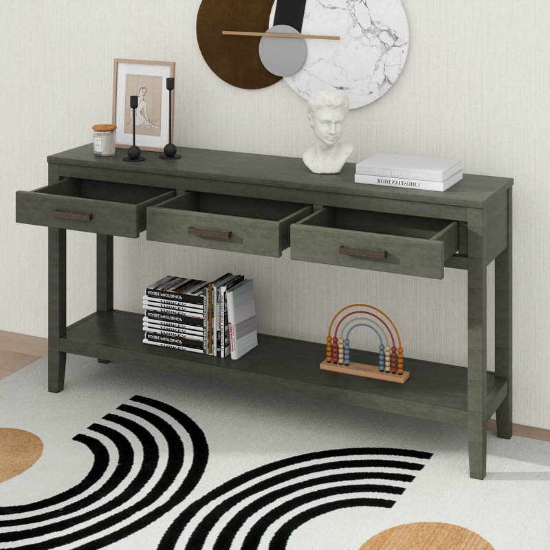 Console d'entrée avec rangement, 3 tiroirs, Gris