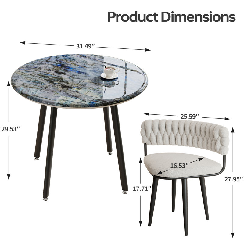 Ensemble de table de salle à manger en pierre micro-cristalline avec 4 chaises