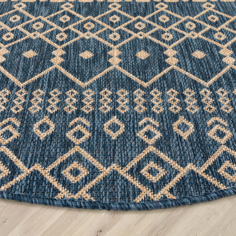 Tapis intérieur / extérieur bleu Marshanna Nord Trellis, Rond 5 pi 3 po