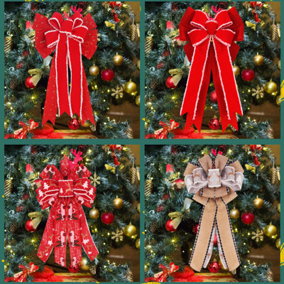 Ornement de Noël 18,5 po grand nœud de Noël décoratif arbre de Noël fil de coton ornements de nœuds papillons nouvel an décoration fait à la main