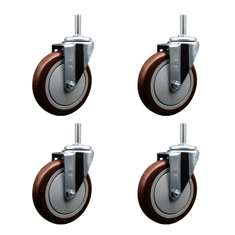 Ensemble de roulettes à tige filetée en poly pivotant 3/4 pouce 2 freins