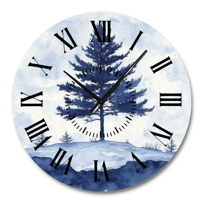 Horloge murale ronde moderne en métal - Silhouette de pin d'hiver
