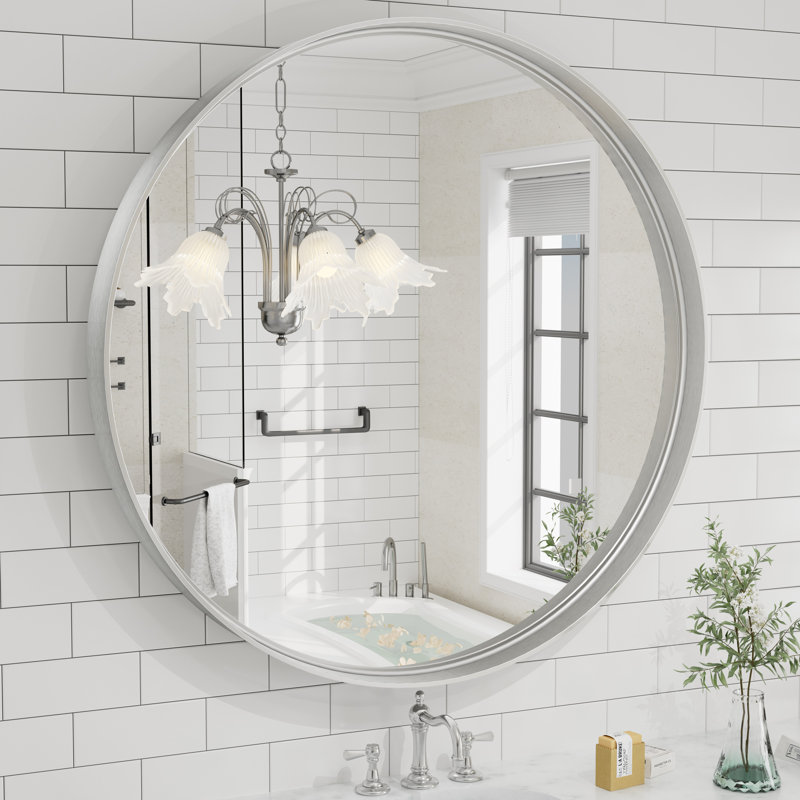Miroir mural Aevar, 40 po x 40 po, Argent brossé
