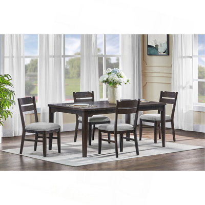 Beautiful Rectangular Dining Table Dark Oak Finish Upholstered Chair Wooden Furniture Dining Room Furniture