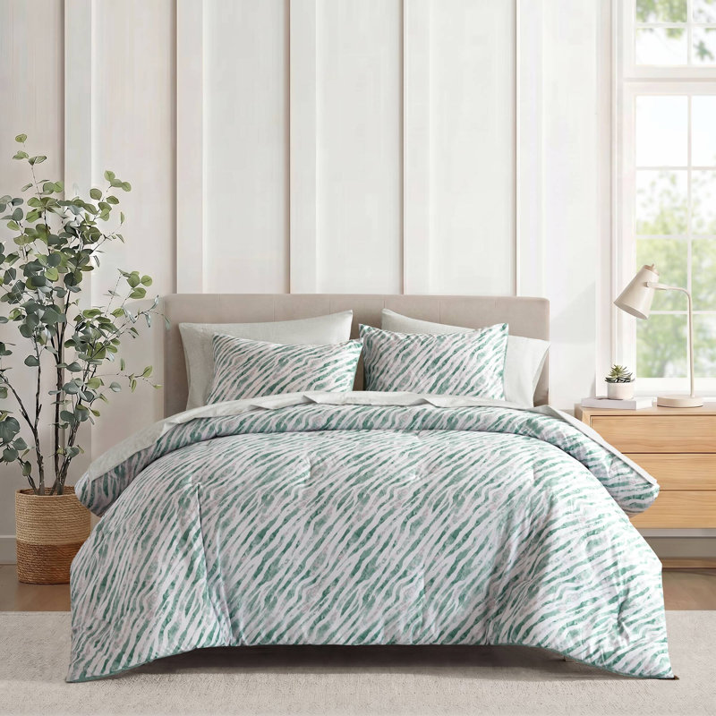 Abstract Comforter Set Full Size Polyester 7-Piece with Sheets in Green