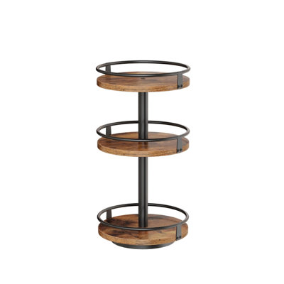 Rotating 3-Tier Spice Rack, Turntable Spice Rack, Vertical Storage Organizer, for Kitchen Countertop, Vanity, Rustic Brown