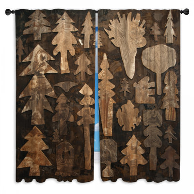 Wooden Tree Silhouettes Window Curtains Trees Sheer & Room Darkening - 2 Panels