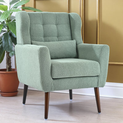 Chaise d'appoint moderne en tissu Teddy, fauteuil de salon moelleux avec pieds en bois massif, chaise de lecture d'une capacité de 275 lb pour le salon et la chambre à coucher