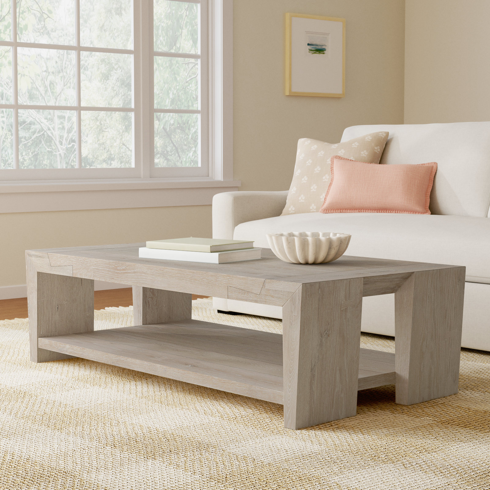 Alena 30" Reclaimed Oak Coffee Table, Beige Wood