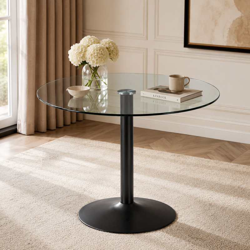 Table de salle à manger moderne en verre trempé à piédestal rond de 30 po de hauteur, 35 po pour plateau de table