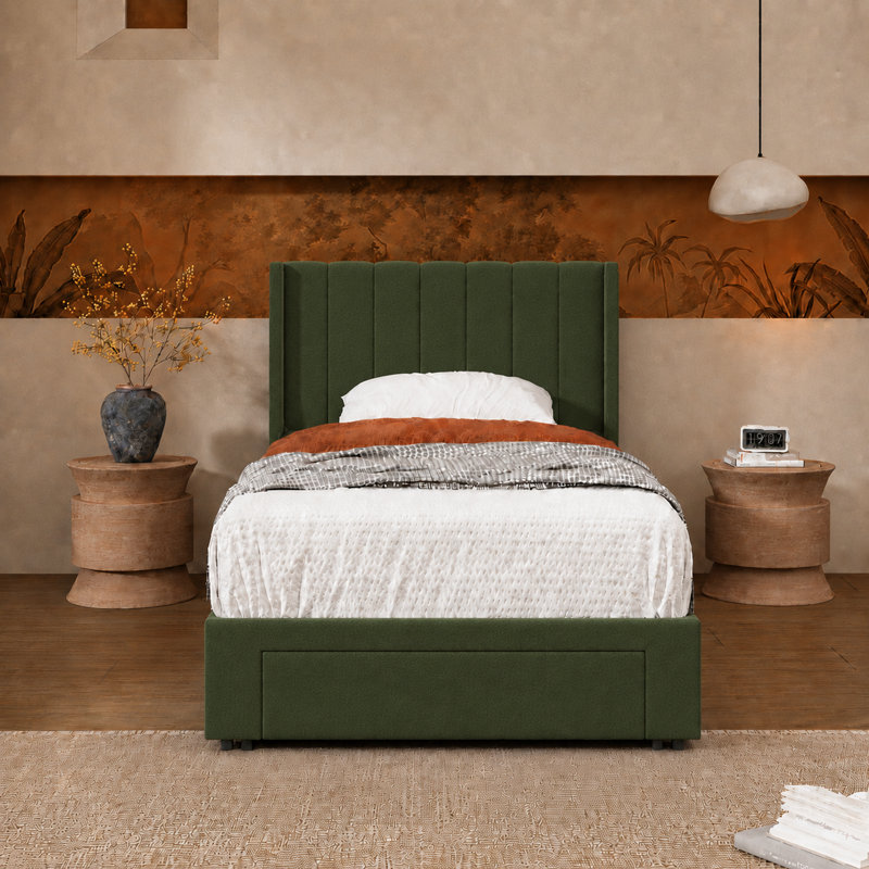 Lit plateforme avec rangement Jeilyn, Simple, Pistache