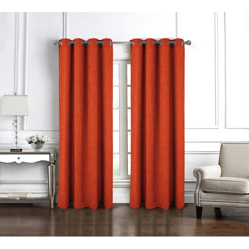 Delmar Textured Window Curtain Panel, Orange