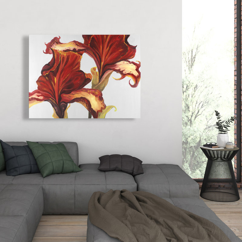 Lilies with Fall Colors - Red Romantic Canvas for Home Decor