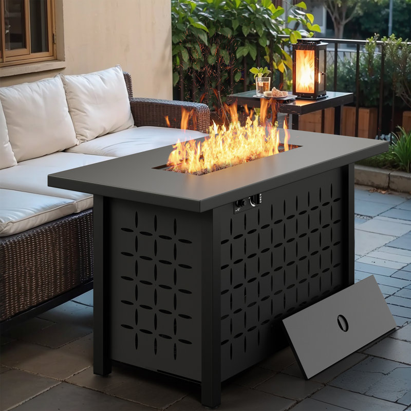 Ensemble de patio extérieur en rotin 8 pièces avec foyer, Bleu
