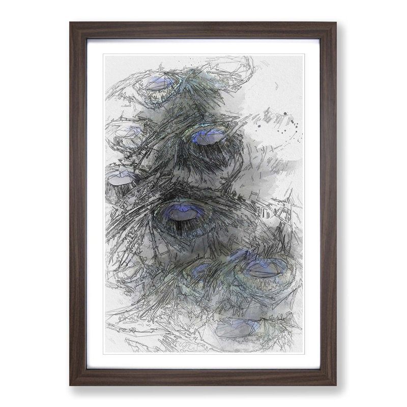 The Feathers of a Peacock in Abstract - Picture Frame Graphic Art Print, Walnut Framed, 36cm H x 27cm W x 2cm D