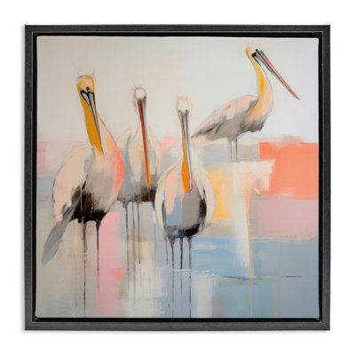 Abstrait, "Pelicans", toile grise encadrée par Irena Orlov