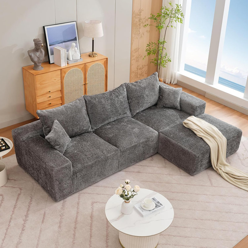 Canapé modulaire de 110 pouces, canapé convertible en chenille avec 2 coussins décoratifs, canapé en L surdimensionné à assise profonde