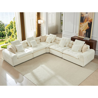 Meg 124''Oversized Modular Sectional Sofa,Comfy Boucle Cloud Sectional Couch,L-Shaped Deep Seat Compressed Sofa With Toss Pillows For Living Room