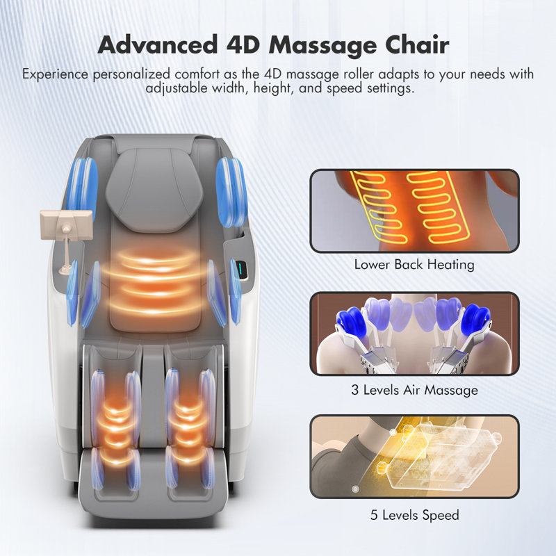 White Faux Leather Full Body Massage Recliner with Bluetooth Speaker