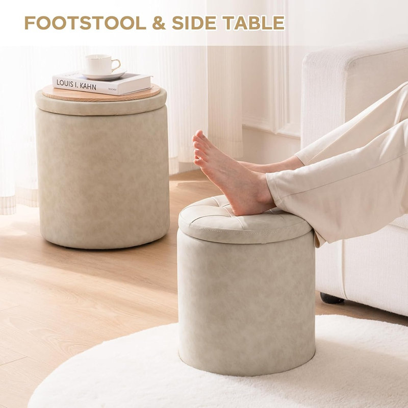 Ensemble de 2 repose-pieds ronds avec repose-pieds et rangement, avec deux petites tables incluses
