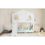 Lit superposé simple avec glissade, tablettes de rangement et fenêtre, conception enfantine pour chambre d'enfant, fabrication en bois massif, blanc