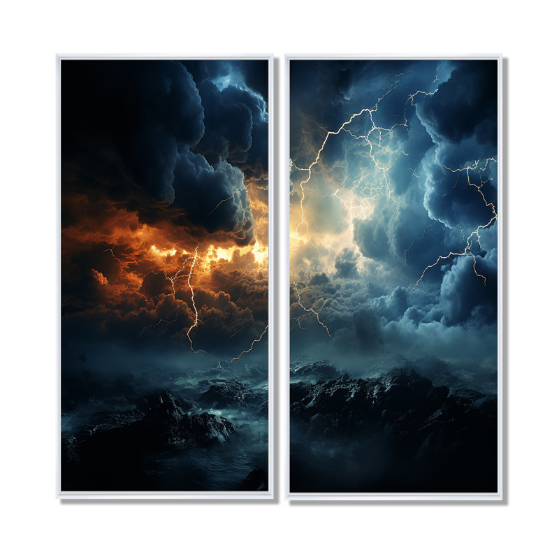 Éclairage éclair orageux - Décoration murale traditionnelle, H 32 po x l 32 po, Cadre flottant, Blanc