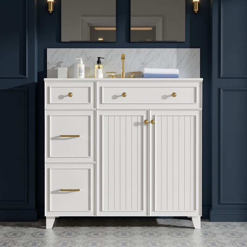 36" Modern Bathroom Vanity - Ceramic Sink, Soft-Close Doors, Smart Storage, Ivory