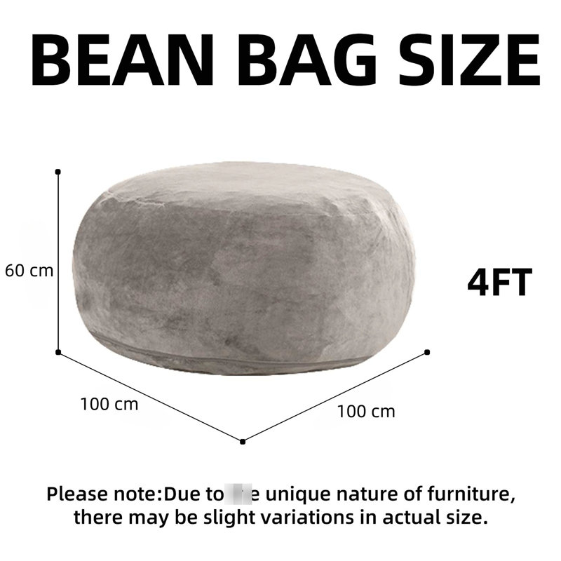 4Ft Bean Bag Chair, Memory Foam Filling, Removable Flannel Cover, Relaxation, Bedroom, Living Room, College Dorm Relaxing,