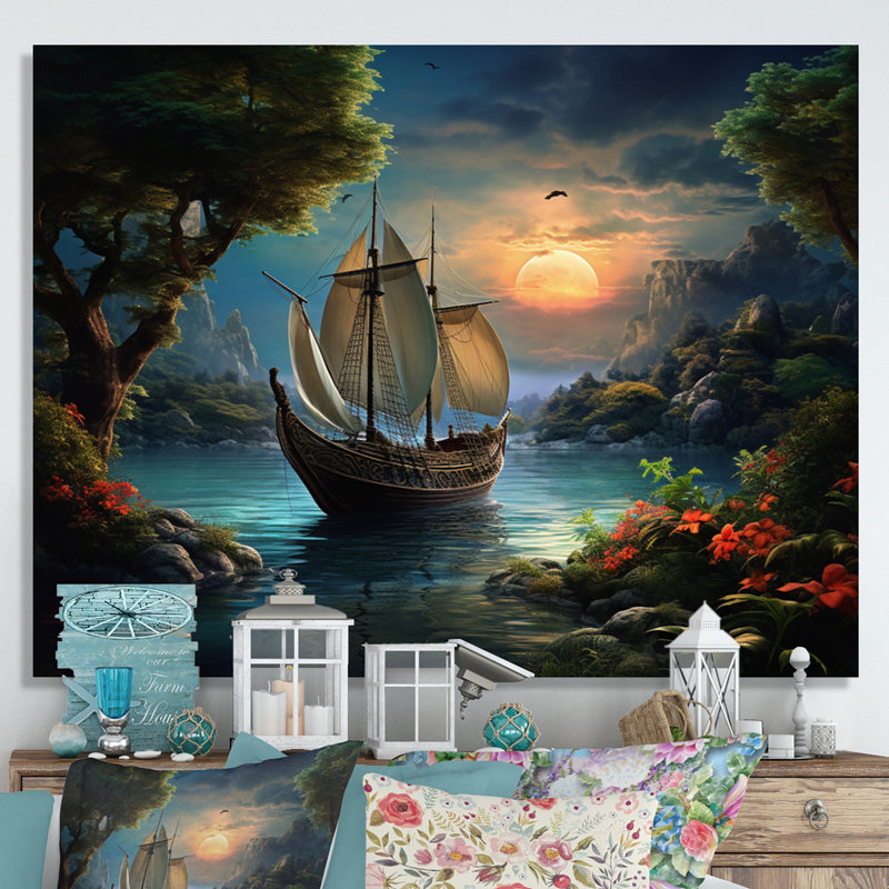 Bateau des eaux magiques III - impression, H 34 po x l 44 po x P 1,5 po, Toile tendue