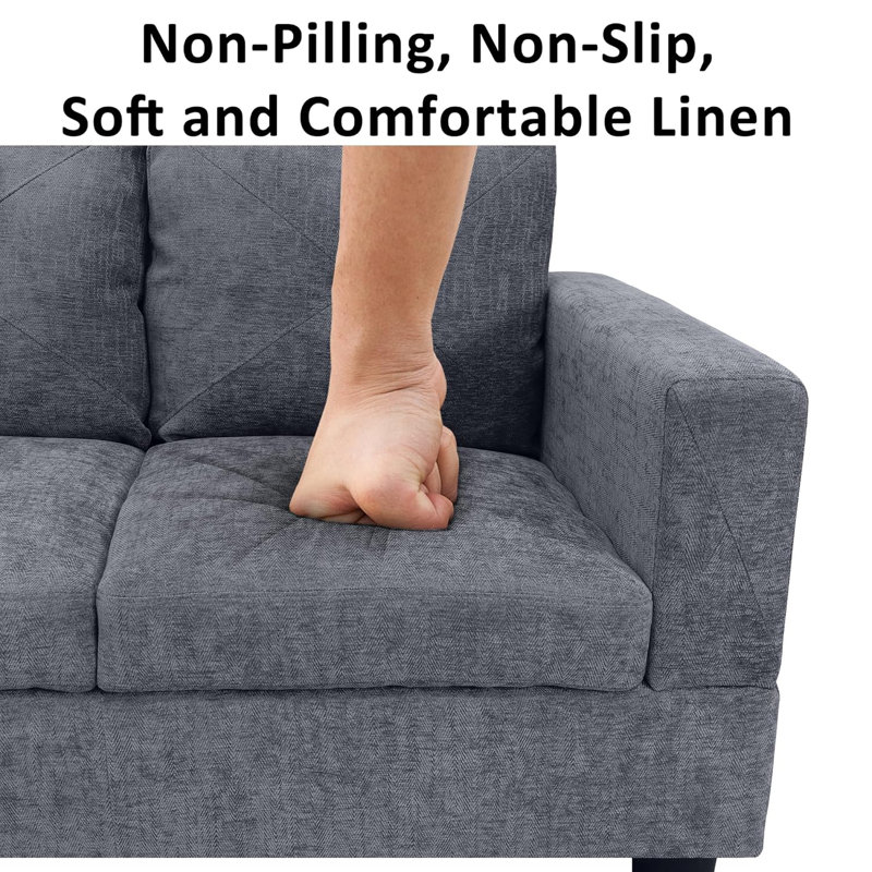 Quinnes Upholstered L-Shaped Sectional, Left Hand Facing, Gray Linen