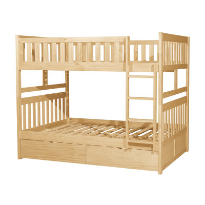 Ito Transitional Wood Full over Full Bunk Bed with Under Bed Storage Boxes, Protective Guard Rails & Integrated Ladder