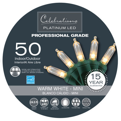 Celebrations Platinum LED Mini 50 Ct String Christmas Lights 24.5 Ft.