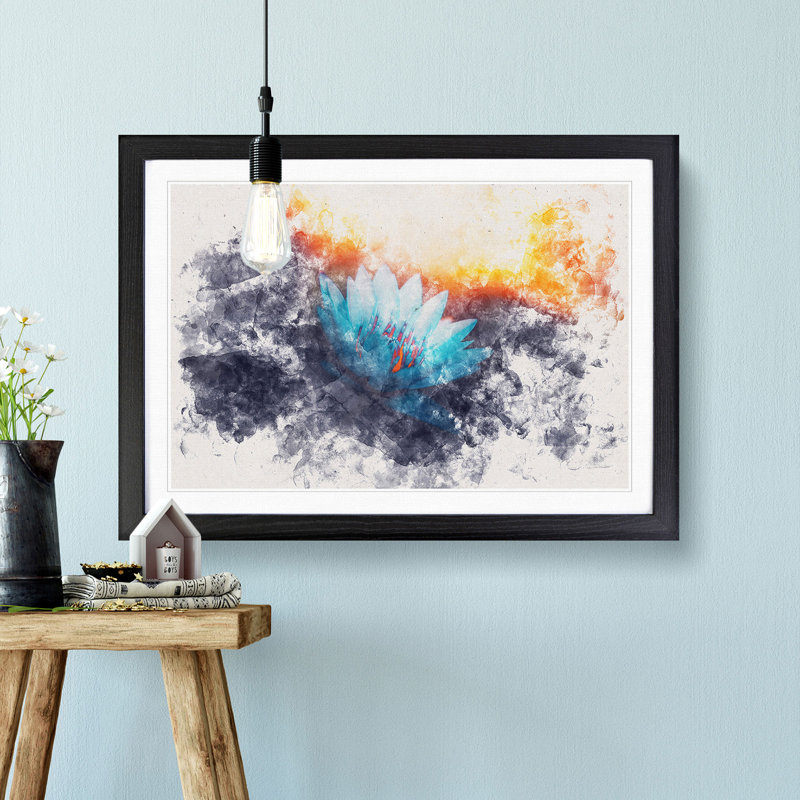 Lotus Flower Watercolour - Framed Print, 33cm H x 45cm W x 2cm D, Black Framed