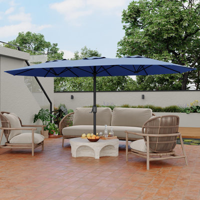 15FT Double Sided Patio Umbrella with Base, Rectangular Outdoor Market Umbrella for Patio Deck Pool Garden Backyard Shade