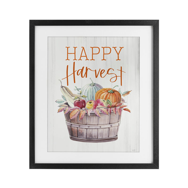 «Happy Harvest», impression sous panier en verre rustique, design par Lux + Me Designs, H 16 po x l 13 po, Cadre noir minuit