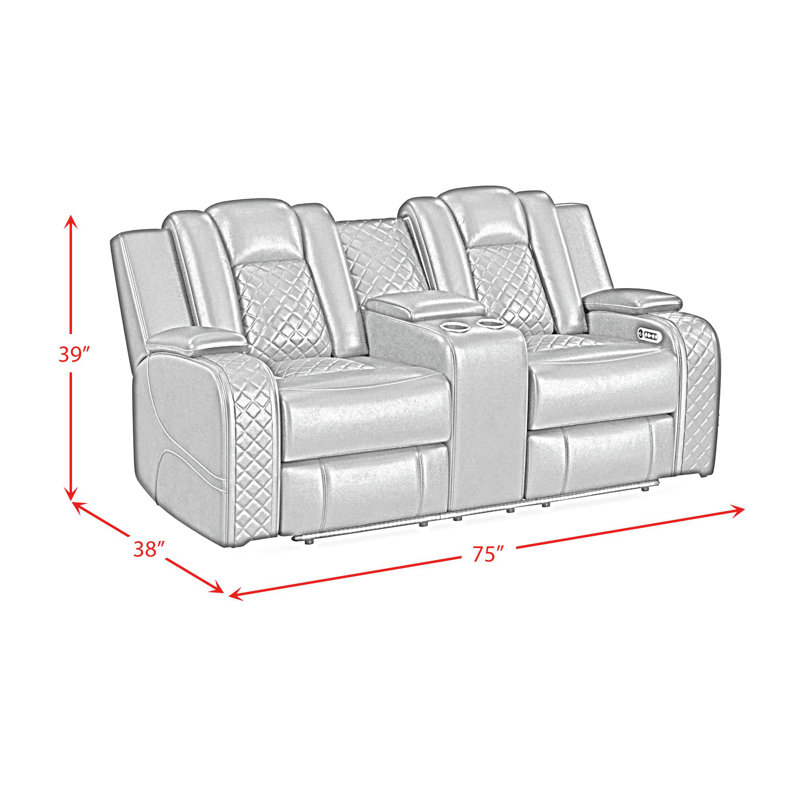 Okubo Power Motion Loveseat with Power Headrest, Console and LED in Pebble Oyster