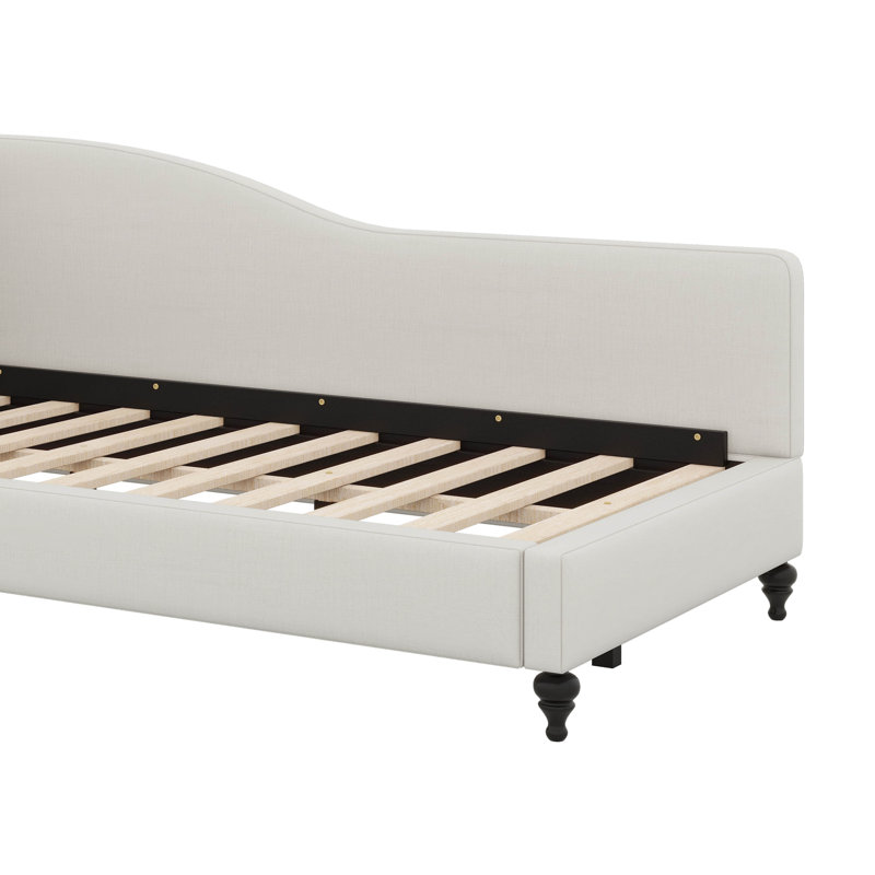 Lit de jour en L en forme de L, avec pieds en bois massif, cadre de lit pour enfants, adolescents, adultes, Lit simple, Beige