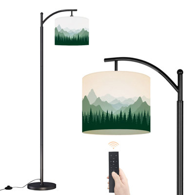 Arc Floor Lamp Serene Mountain Landscape Forest Rolling Hills Soft Green Floor Lamps with Remote LED Lights Adjustable Lamp Shades Tall Standing Lamps for Reading Office Living Room