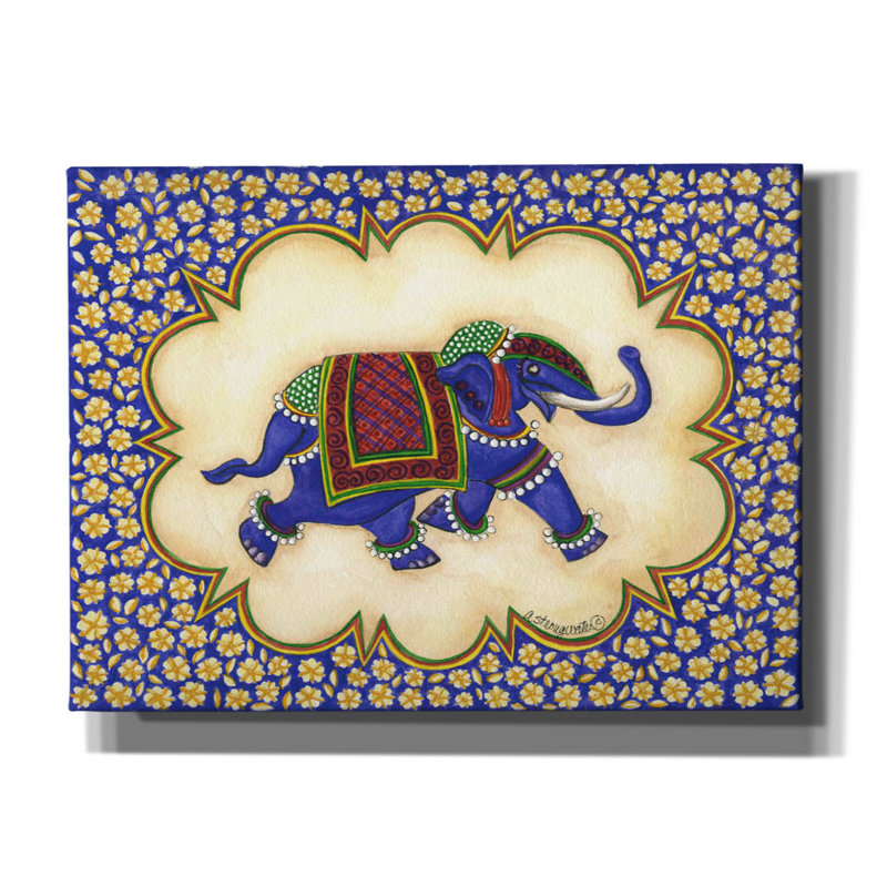 «Elephant Cartouche Facing Right» par Andrea Strongwater, art mural sur toile, H 40 po x l 54 po x P 1,5 po