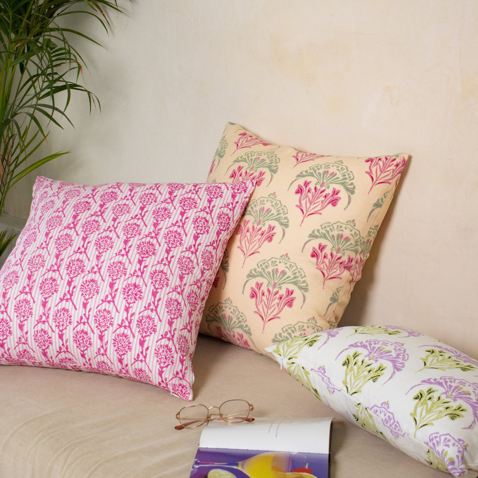 Linen Pillow Cover, Square 20", Pink/White Floral