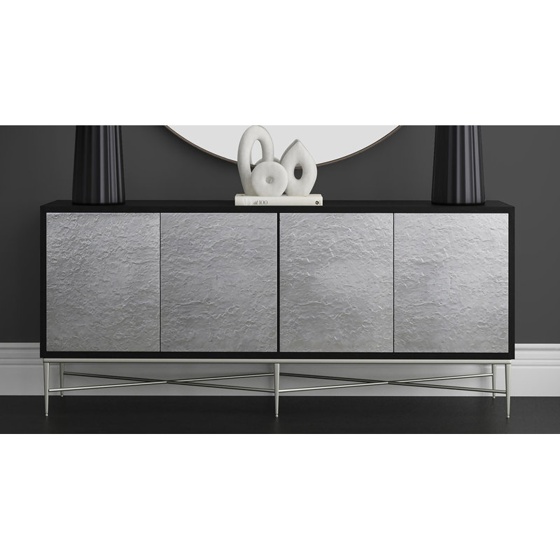 Lumina Ebonized Mango Wood Server with Nickel Doors & Media Storage
