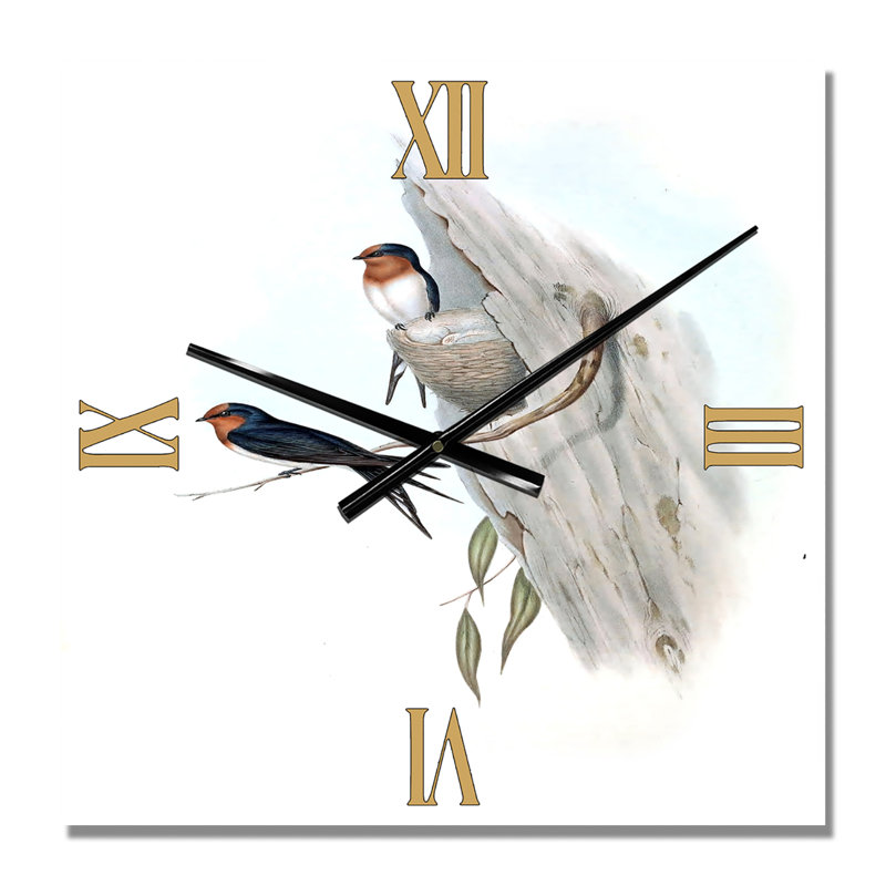 Illustration rétro d'un oiseau australien II - horloge murale traditionnelle, Moyen