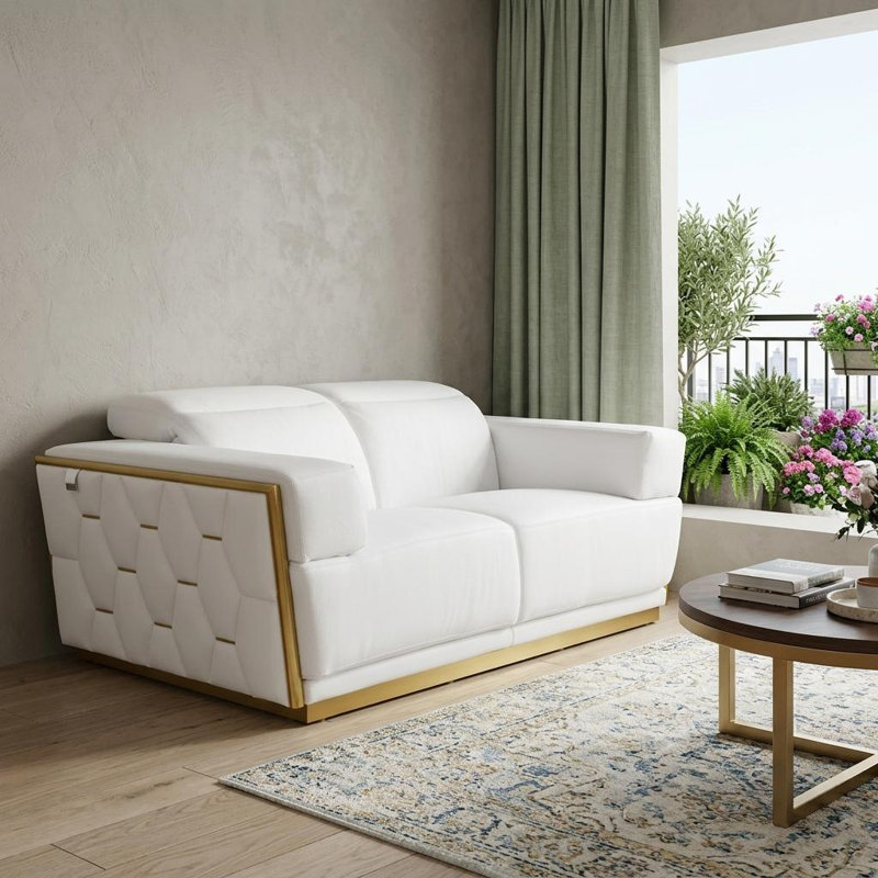 Causeuse en cuir italien 70 po blanc et argent