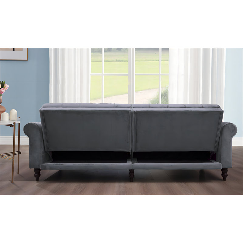 87.8'' Velvet Sofa, Gray Velvet